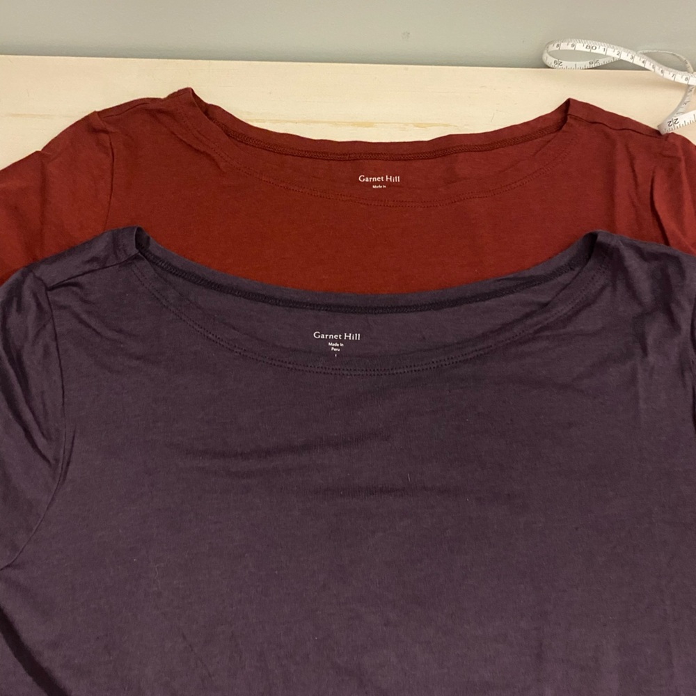 2 Garnet Hill Organic Pima Blend 3/4 Sleeve Boatneck Tops